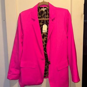 Hot pink blazer with leopard inside